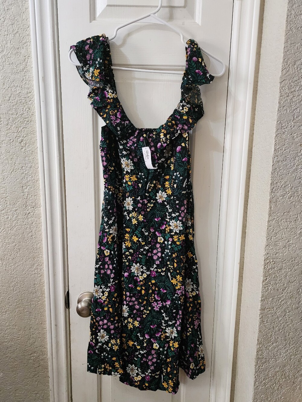 Floral Ruffle-Shoulder Dress
